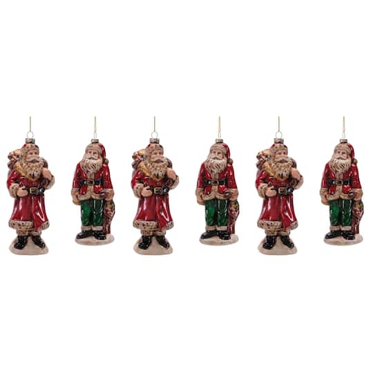 Melrose Traditional Santa Glass Ornaments Set